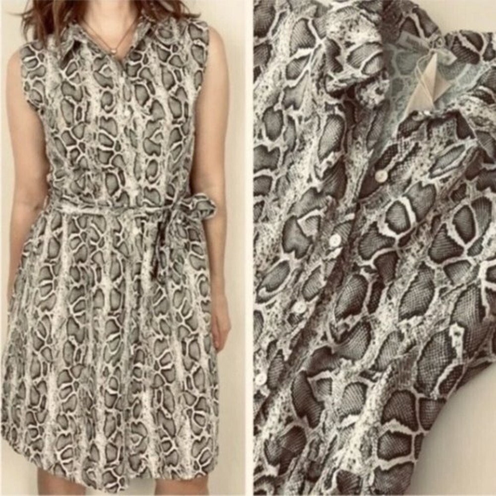 Laura Bianchi 100% Linen Snake Python Print Sleeveless Lagenlook Shirt Dress SM